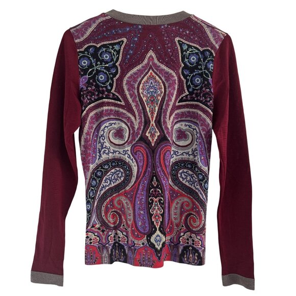 Etro Milano Womens Paisley Wool Viscose Knit Long Sleeve Top Red Multicolor EU42 - Picture 2 of 7